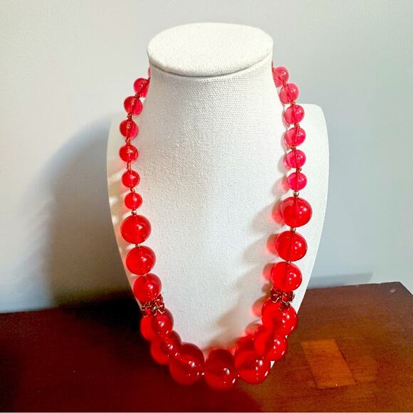 Kate Spade Ruby Red Lucite Necklace Beaded Bead Large Round Statement Maximalist - Picture 9 of 9